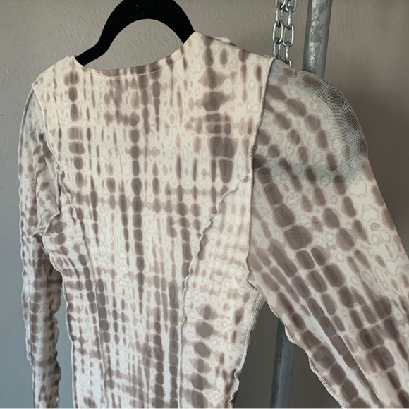 Chiffon snakeskin long sleeve white tan cocktail party mini dress bodycon small - Picture 6 of 7